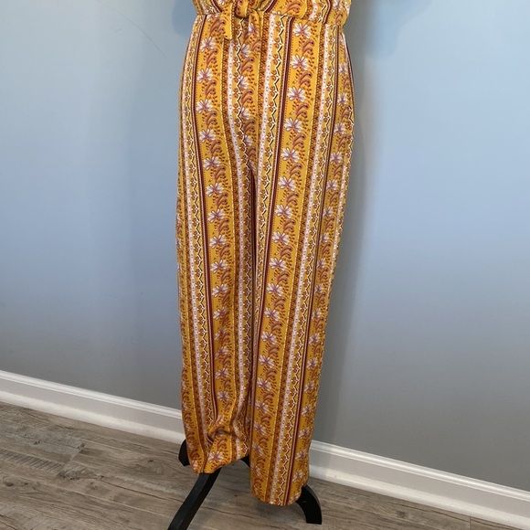 Art Class Girls Floral Mustard Yellow Bow Short Sleeve Jumpsuit XL 14/16 - Picture 3 of 8